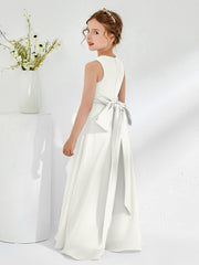 Bateau Neckline Ruffle Junior Bridesmaid Gowns Ivory