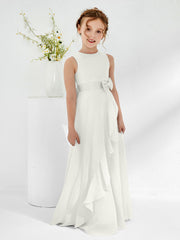 Bateau Neckline Ruffle Junior Bridesmaid Gowns Ivory