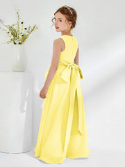 Bateau Neckline Ruffle Junior Bridesmaid Gowns Lemon