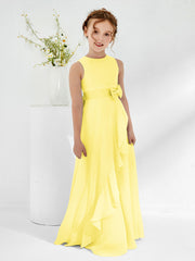 Bateau Neckline Ruffle Junior Bridesmaid Gowns Lemon