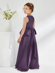 Bateau Neckline Ruffle Junior Bridesmaid Gowns Plum