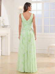 V Neck Long Chiffon Dress with Bow Sage Dream