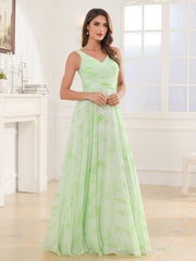 V Neck Long Chiffon Dress with Bow Sage Dream