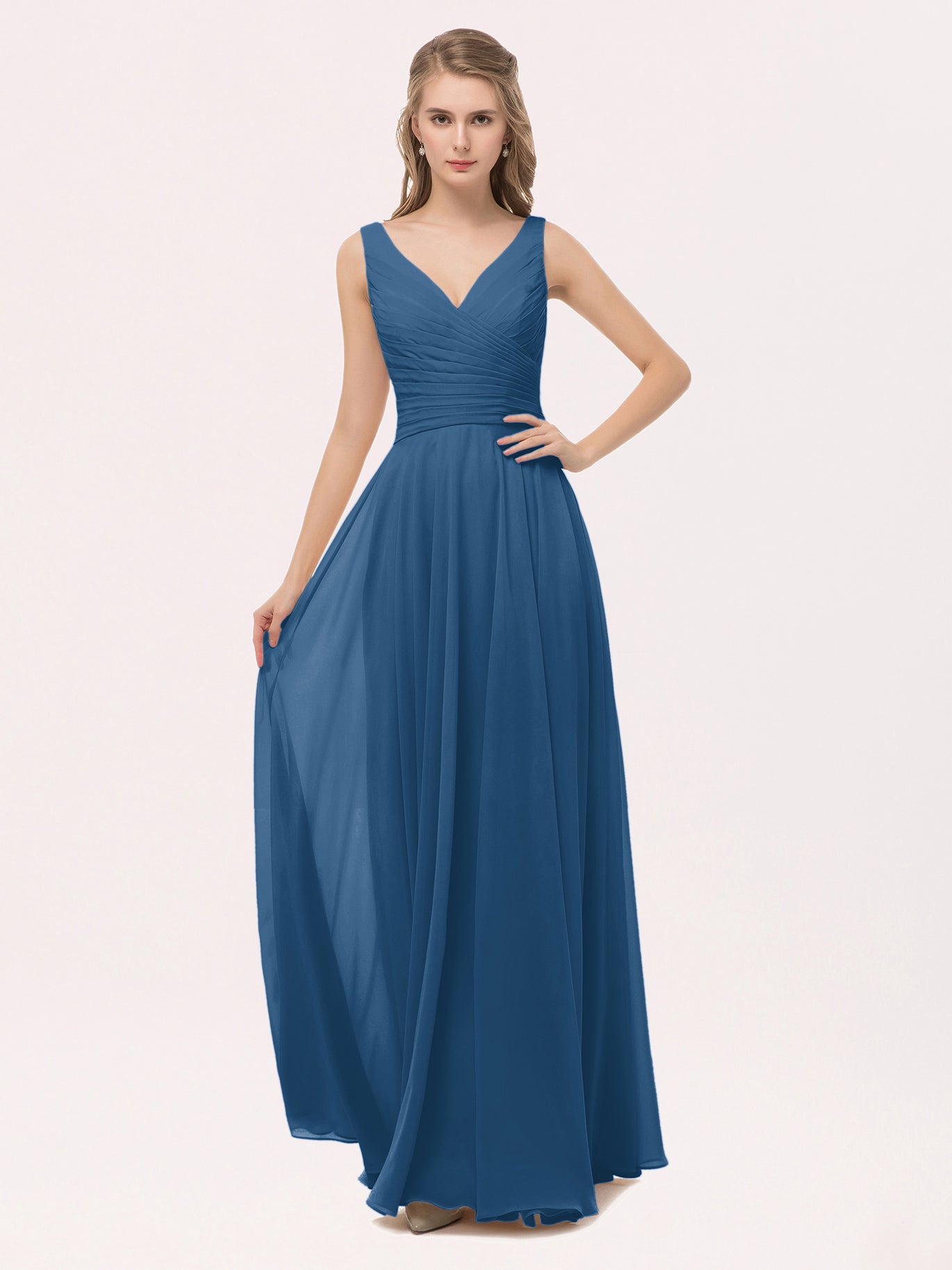 ink blue bridesmaid dress S / With Slit Heaven V-Neck Elegant Formal Maxi Gown while the split adds a touch of modern flair Ink Blue Bridesmaid Dresses -