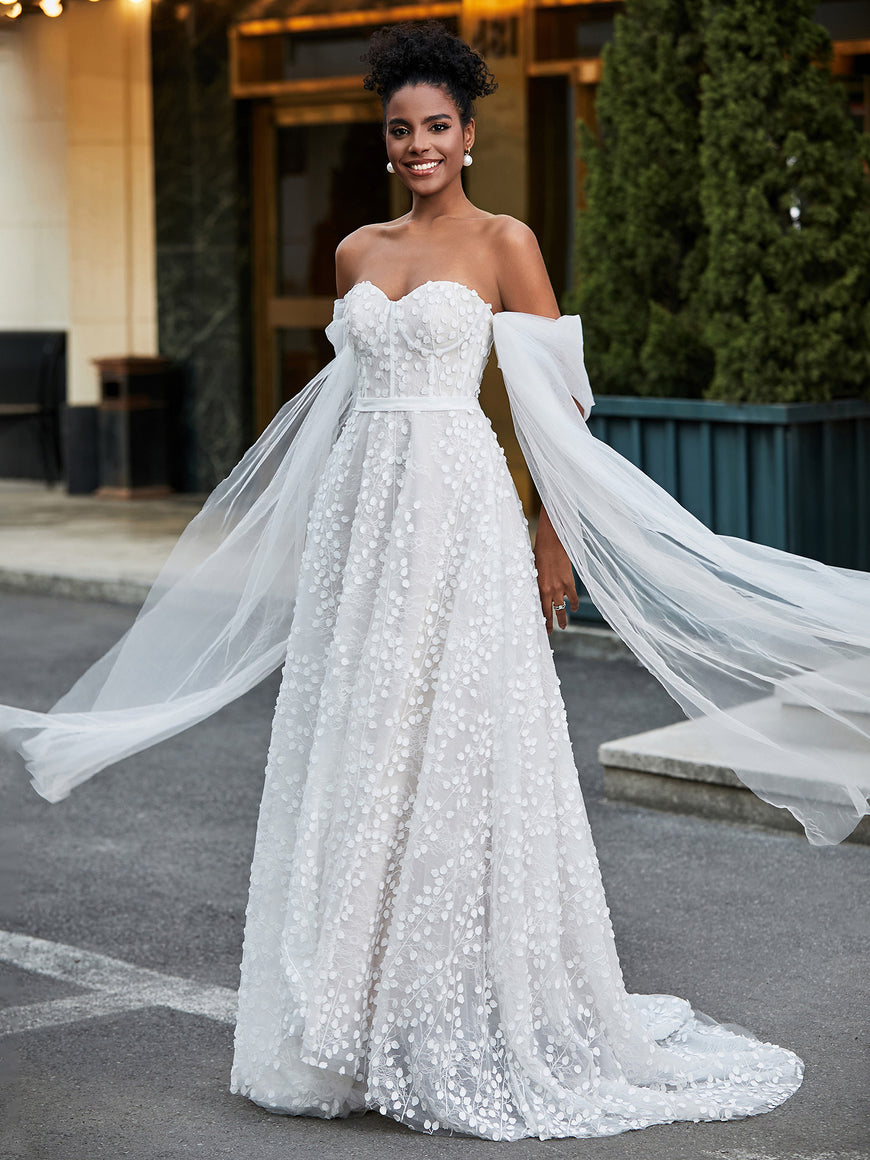 A-Line Lace Sweetheart Neck Ruffle Long Dress Ivory main image 1