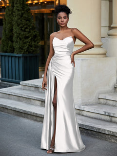 Sweetheart Stretch Satin Sweep Train Prom Dress Ivory