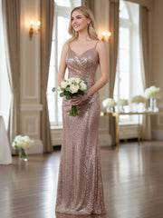 Spaghetti Strap Sequins Gown with Sweetheart Red