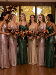 Spaghetti Strap Sequins Gown with Sweetheart Red