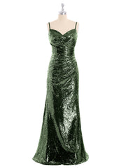 Spaghetti Strap Sequins Gown with Sweetheart Olive Green
