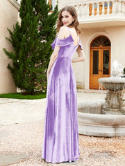 V-neck Ruffled Bodice Max Velvet Dresses With Silt Lilac