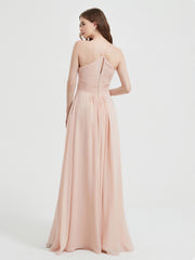 Spaghetti Strap V neck Chiffon Dress with Pockets Pearl Pink Plus Size