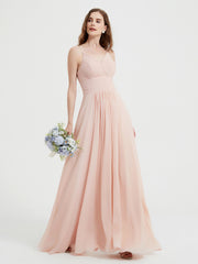 Spaghetti Strap V neck Chiffon Dress with Pockets Pearl Pink Plus Size