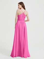 Spaghetti Strap V neck Chiffon Dress with Pockets Azalea