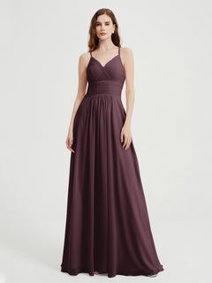 Spaghetti Strap V neck Chiffon Dress with Pockets Cabernet