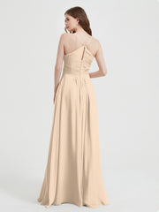 Spaghetti Strap V neck Chiffon Dress with Pockets Champagne