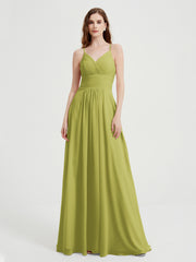 Spaghetti Strap V neck Chiffon Dress with Pockets Clover
