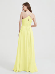 Spaghetti Strap V neck Chiffon Dress with Pockets Daffodil