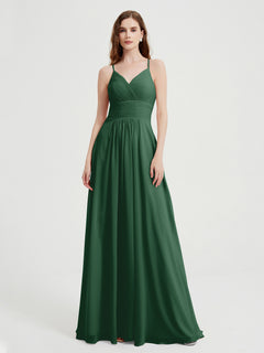 Spaghetti Strap V neck Chiffon Dress with Pockets Dark Green Plus Size