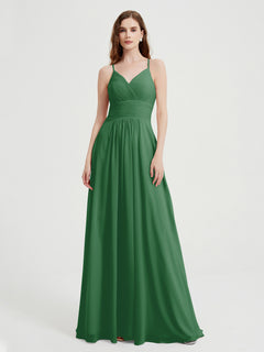 Spaghetti Strap V neck Chiffon Dress with Pockets Emerald Plus Size