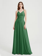 Spaghetti Strap V neck Chiffon Dress with Pockets Emerald