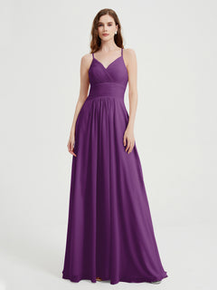 Spaghetti Strap V neck Chiffon Dress with Pockets Grape