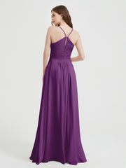 Spaghetti Strap V neck Chiffon Dress with Pockets Grape Plus Size