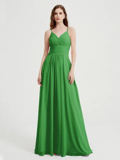 Spaghetti Strap V neck Chiffon Dress with Pockets Green