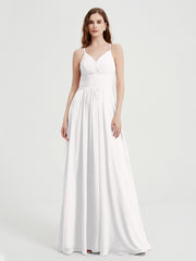 Spaghetti Strap V neck Chiffon Dress with Pockets Ivory