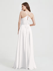 Spaghetti Strap V neck Chiffon Dress with Pockets Ivory