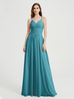 Spaghetti Strap V neck Chiffon Dress with Pockets Jade