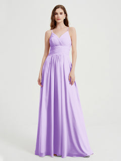 Spaghetti Strap V neck Chiffon Dress with Pockets Lilac Plus Size