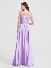 Spaghetti Strap V neck Chiffon Dress with Pockets Lilac