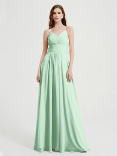 Spaghetti Strap V neck Chiffon Dress with Pockets Mint Green