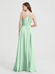 Spaghetti Strap V neck Chiffon Dress with Pockets Mint Green