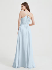 Spaghetti Strap V neck Chiffon Dress with Pockets Mist Plus Size