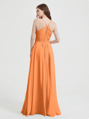 Spaghetti Strap V neck Chiffon Dress with Pockets Orange Plus Size