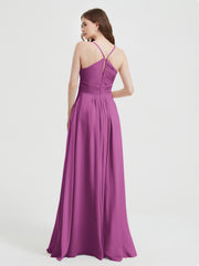 Spaghetti Strap V neck Chiffon Dress with Pockets Orchid