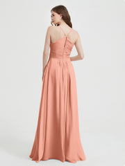 Spaghetti Strap V neck Chiffon Dress with Pockets Papaya