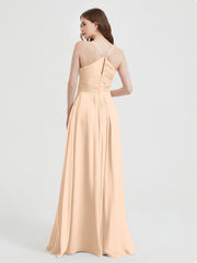 Spaghetti Strap V neck Chiffon Dress with Pockets Peach Plus Size