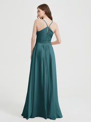 Spaghetti Strap V neck Chiffon Dress with Pockets Peacock Plus Size