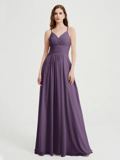 Spaghetti Strap V neck Chiffon Dress with Pockets Plum