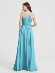 Spaghetti Strap V neck Chiffon Dress with Pockets Pool