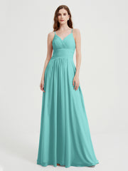 Spaghetti Strap V neck Chiffon Dress with Pockets Spa Plus Size