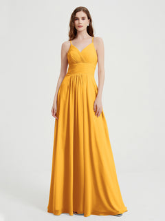 Spaghetti Strap V neck Chiffon Dress with Pockets Tangerine