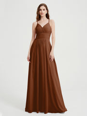 Spaghetti Strap V neck Chiffon Dress with Pockets Terracotta Plus Size