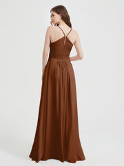Spaghetti Strap V neck Chiffon Dress with Pockets Terracotta Plus Size