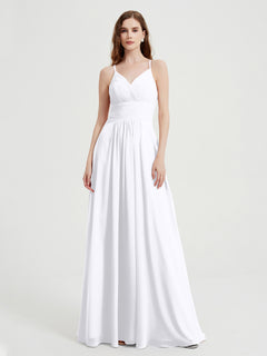 Spaghetti Strap V neck Chiffon Dress with Pockets White