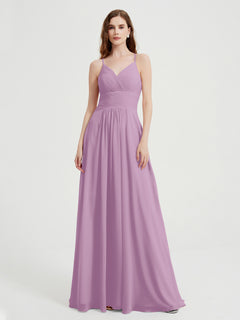 Spaghetti Strap V neck Chiffon Dress with Pockets Wisteria