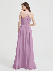 Spaghetti Strap V neck Chiffon Dress with Pockets Wisteria