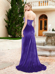 Strapless Sweep Train Mermaid Velvet Dress With Slit Regency Plus Size